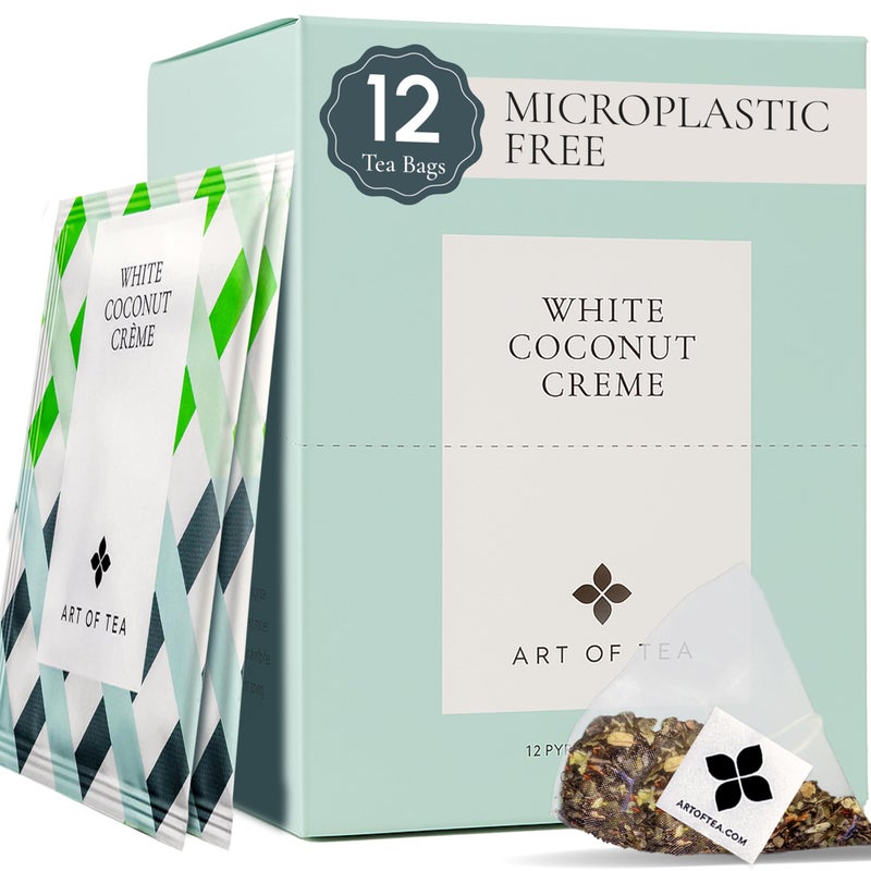 Art of Tea | Organic White Coconut Crème | 12 Count Eco Friendly Sampler Box Assortment | Premium Caffeinated Organic White Tea Variety | Biodegradable Sachets - Image 1